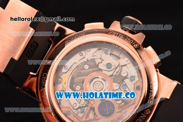 Ulysse Nardin Maxi Marine Chrono Swiss Valjoux 7750-SHG Automatic Rose Gold Case with White Dial and Roman Numeral Markers (EF) - Click Image to Close